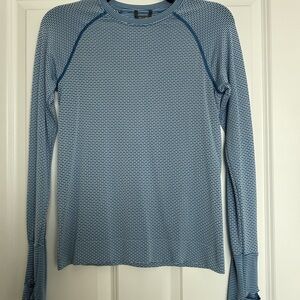 Oiselle Tech Running Shirt - Blue Striped Long Sleeve Shirt